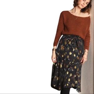 SÉZANE Black Arizona Silk Metallic Peacock Print High Waist Skirt